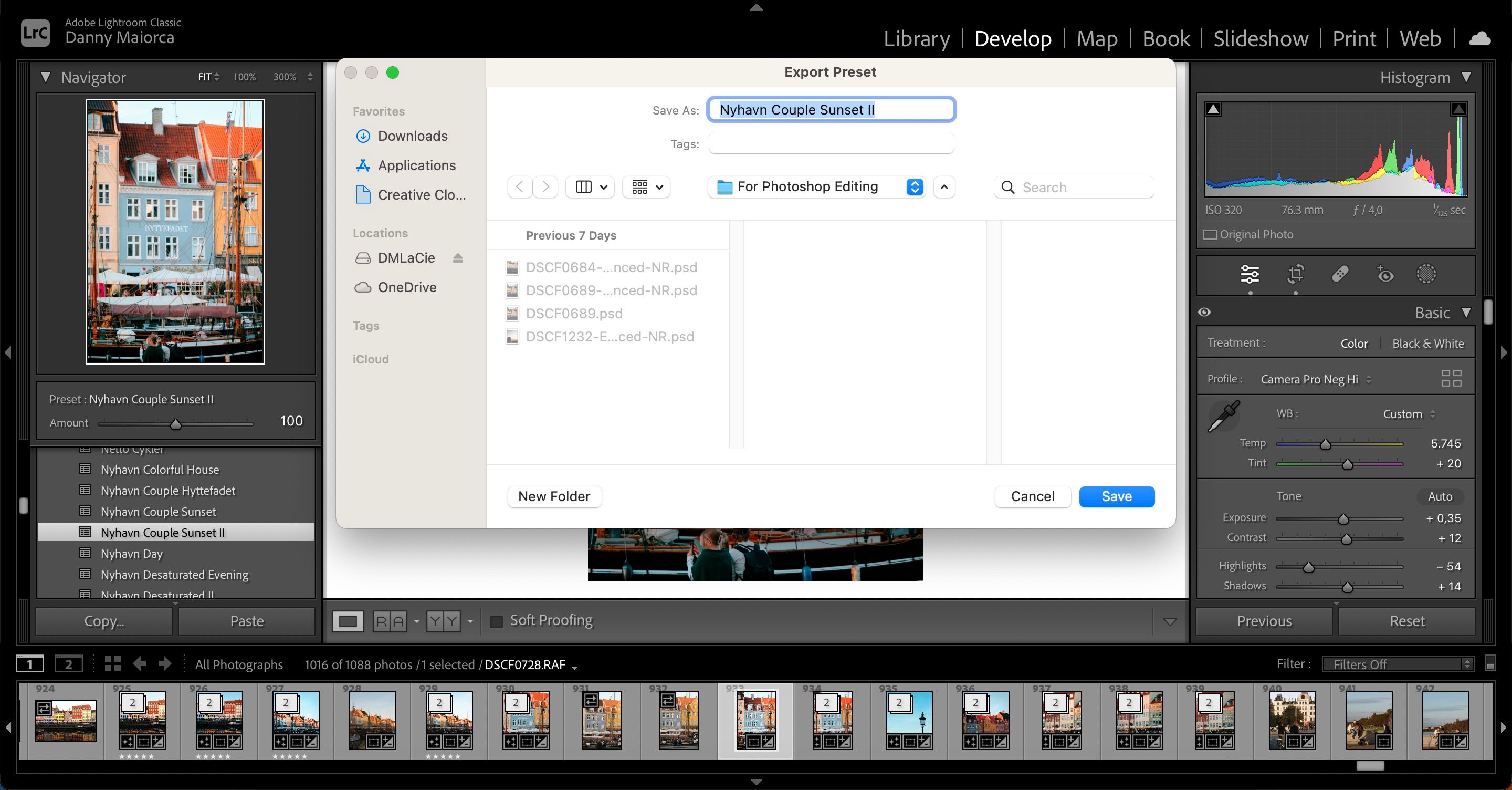 Окно сохранения файла пресета на компьютере