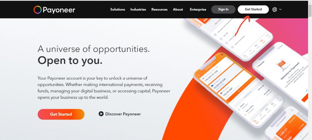 Скриншот страницы регистрации Payoneer.