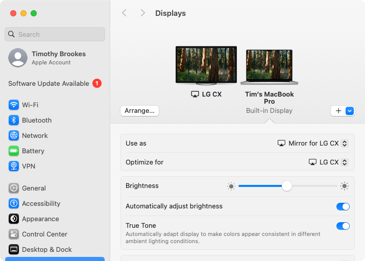 Оптимизация экрана Mac для приёмника AirPlay.