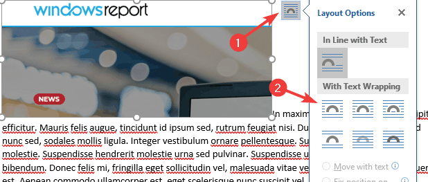 Панель параметров макета и обтекания изображения в Word
