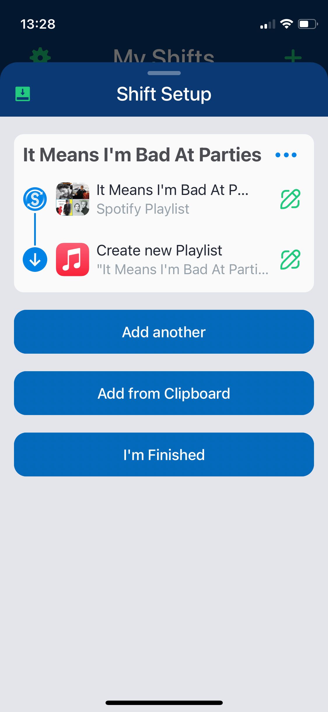 Завершённая настройка Shift в SongShift