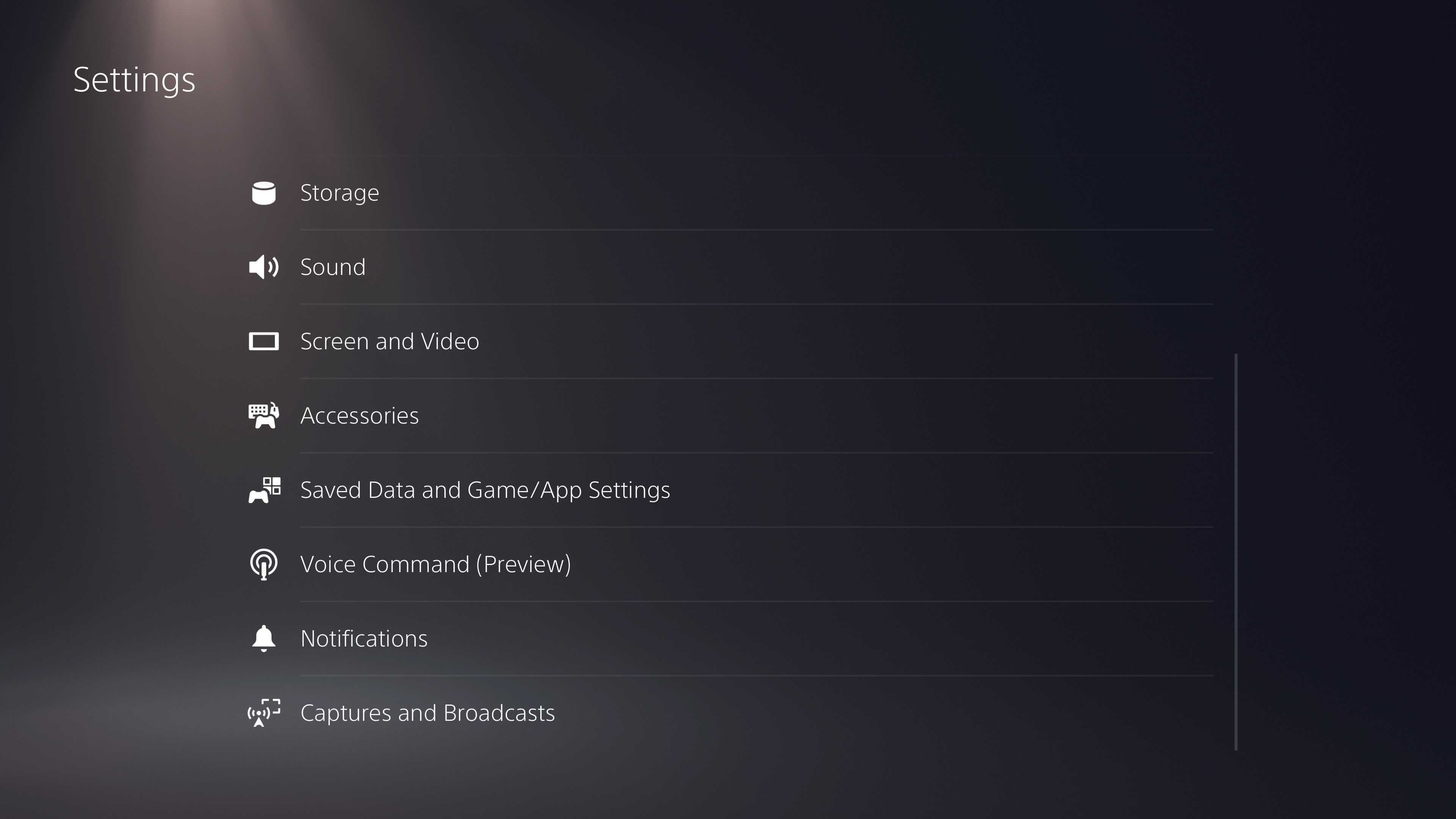 Пункт меню Captures and Broadcasts на PS5