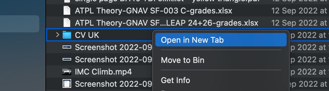 Открыть папку в новой вкладке Finder