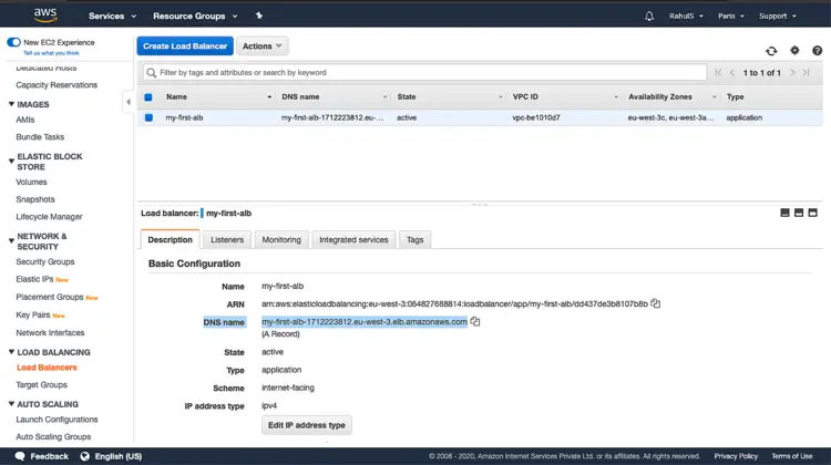 Список балансировщиков нагрузки с DNS именем