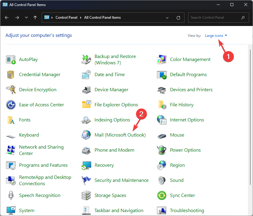 Почта в панели управления