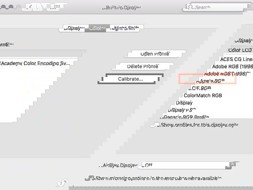 Процесс калибровки профиля цвета в macOS