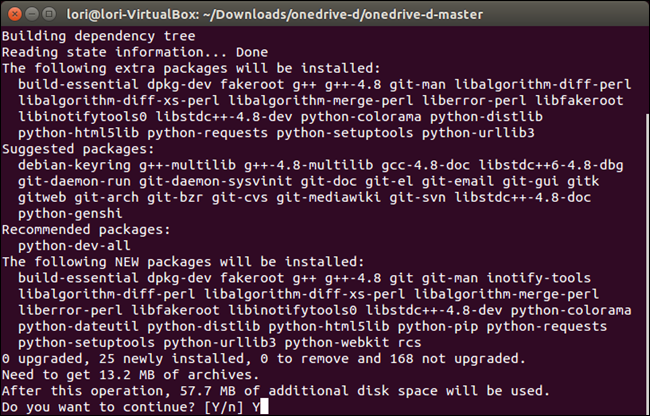 Подтверждение продолжения установки OneDrive-D