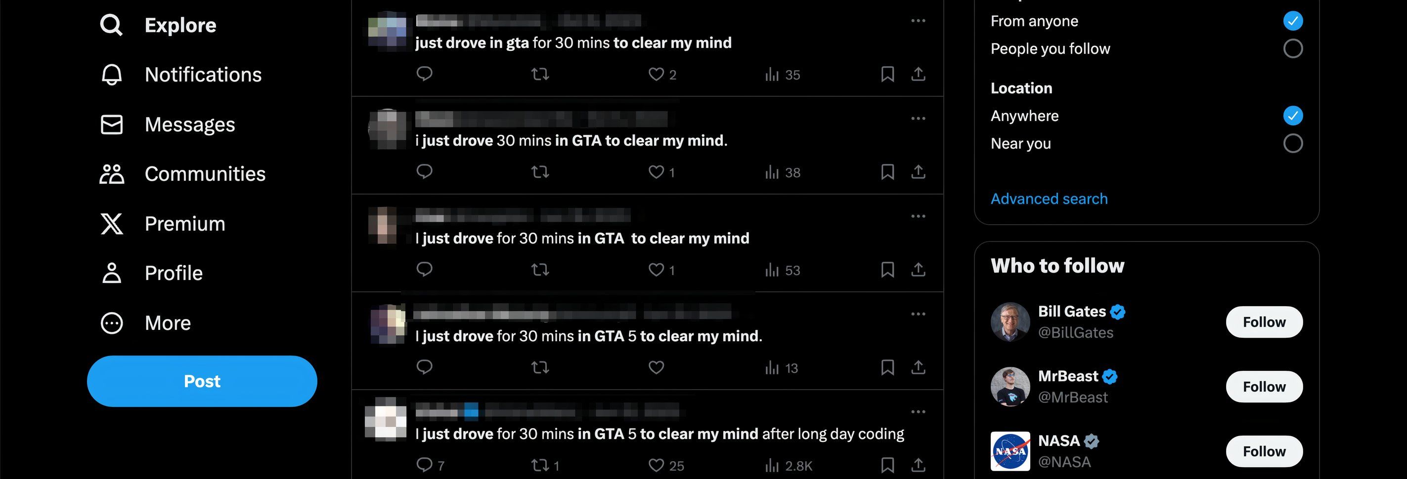 скрин результатов поиска с копированными твитами