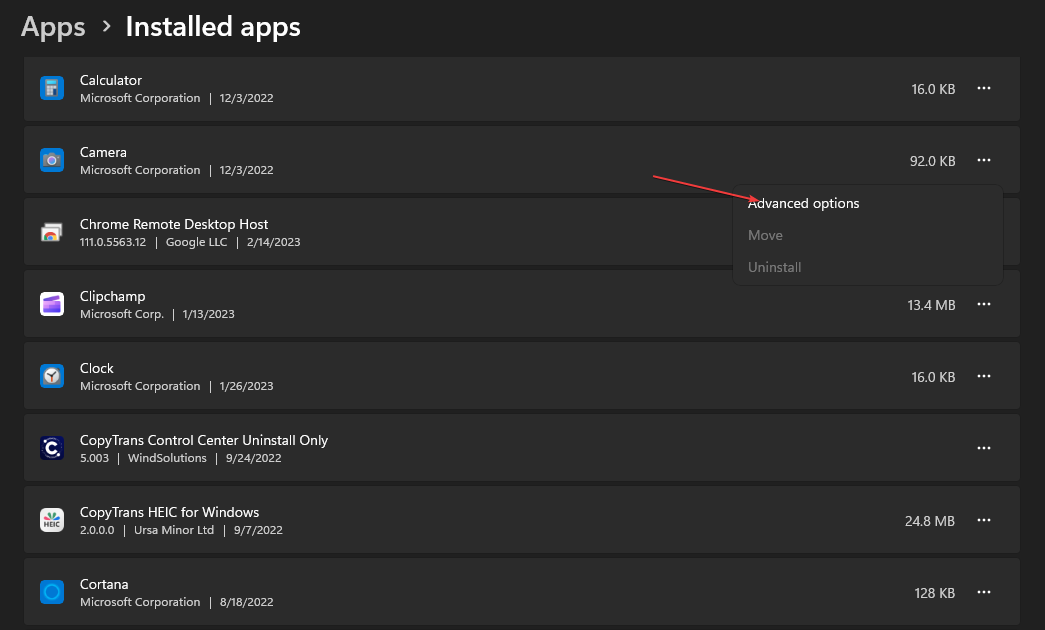 Кнопка дополнительных параметров приложения