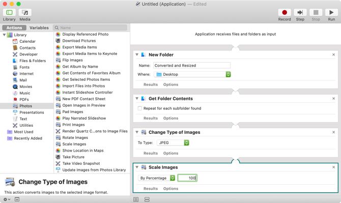 Изменение размера в Automator