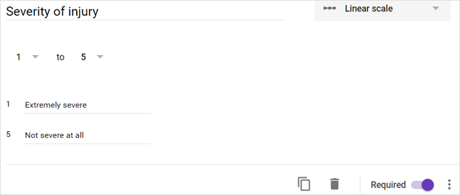 Вопрос с линейной шкалой для оценки тяжести