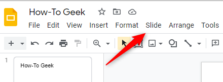 Меню «Слайд» в верхней панели.