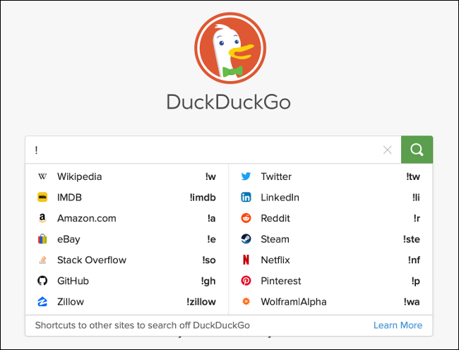 Поиск bangs в DuckDuckGo