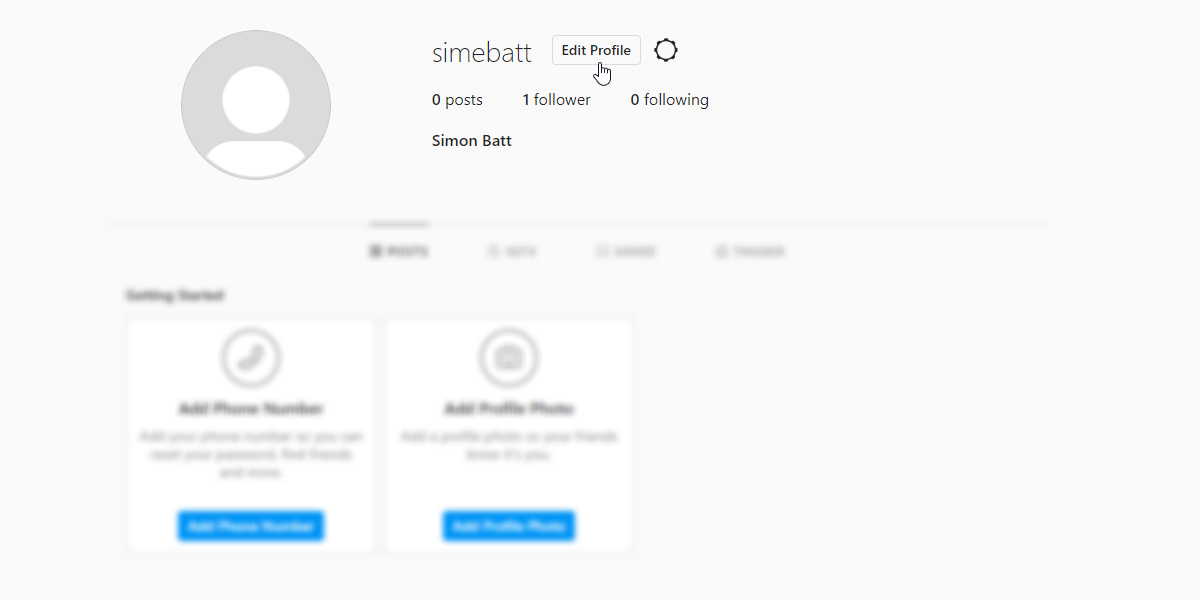 Экран редактирования профиля в Instagram