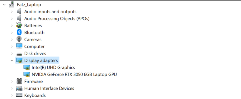 Категория адаптеров дисплея в Device Manager
