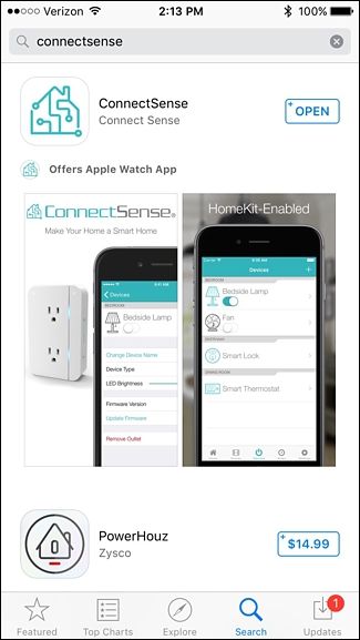Установка приложения ConnectSense из App Store