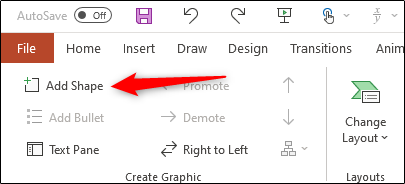 Опция добавления фигуры в SmartArt