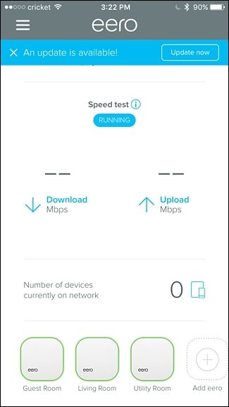 Экран обновления ПО в приложении Eero