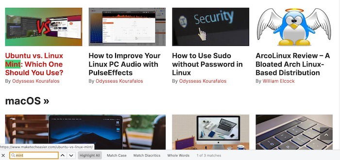 Поиск в Firefox: панель поиска внизу слева