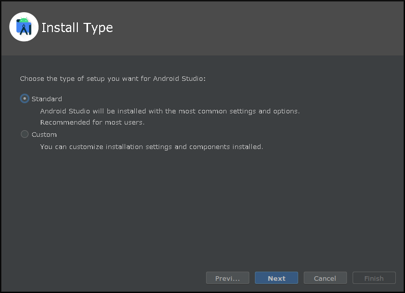 Скриншот процесса начальной настройки Android Studio