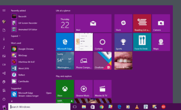 Пример готового GIF, демонстрация открытия меню Пуск