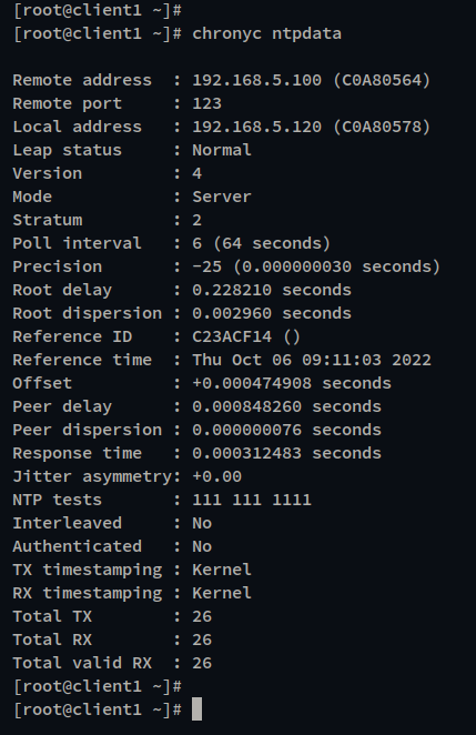Вывод chronyc ntpdata с Remote и Local address