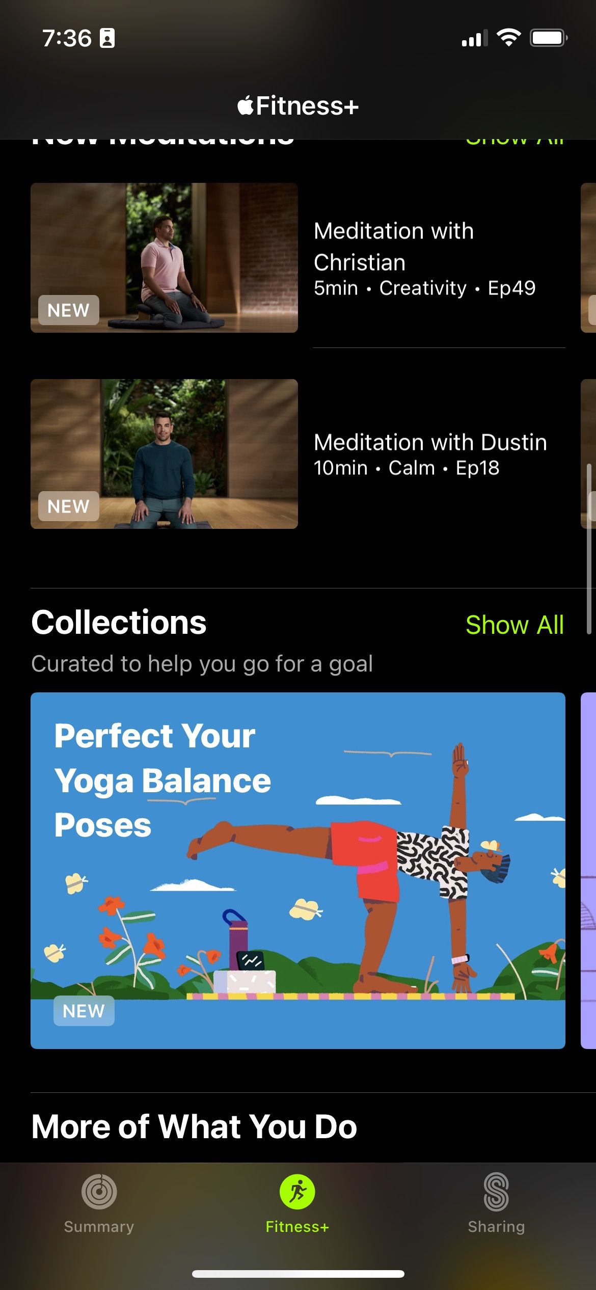 Apple Fitness Plus на iPhone — экран с подборками