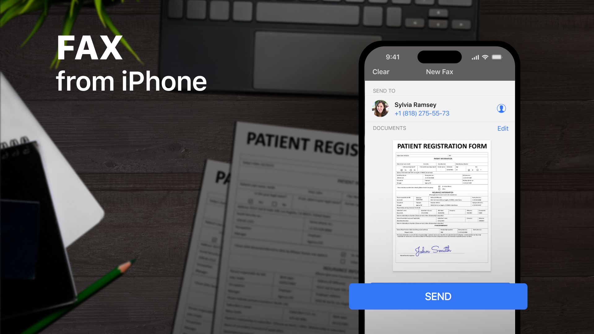 Форма регистрации пациента отображается на экране iPhone