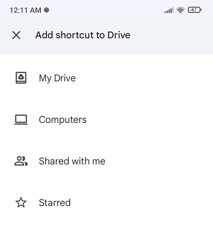 Размещение ярлыка в указанной папке Google Drive.