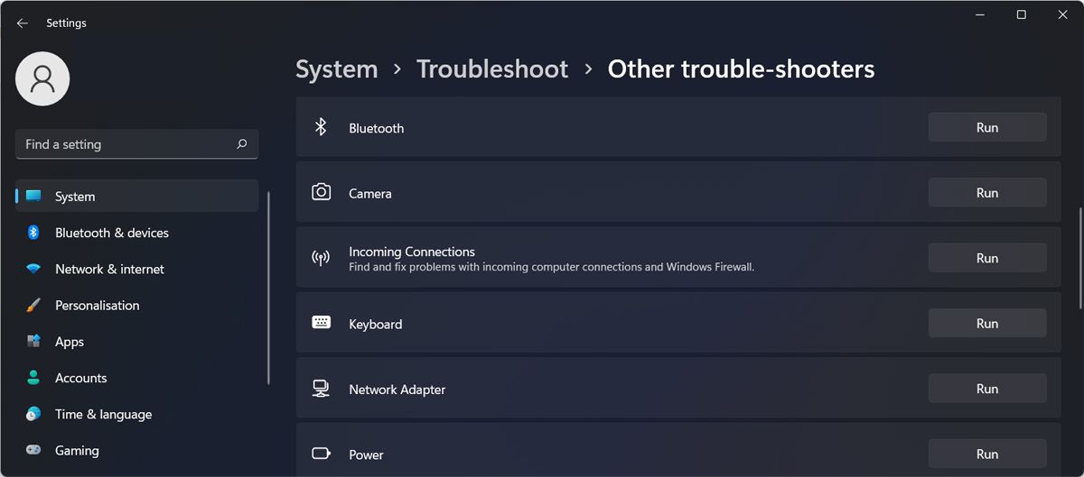 Средство устранения неполадок клавиатуры в Windows 11