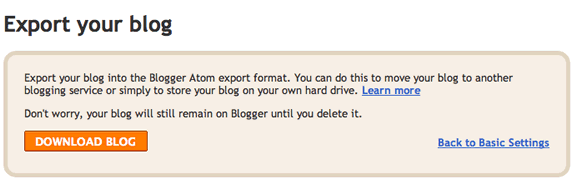 Окно загрузки экспортированного XML файла блога
