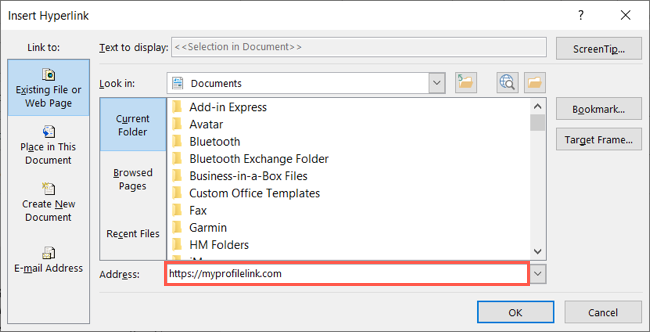 Поле адреса ссылки
