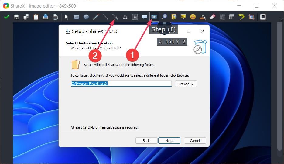 Пример нумерации шагов в ShareX