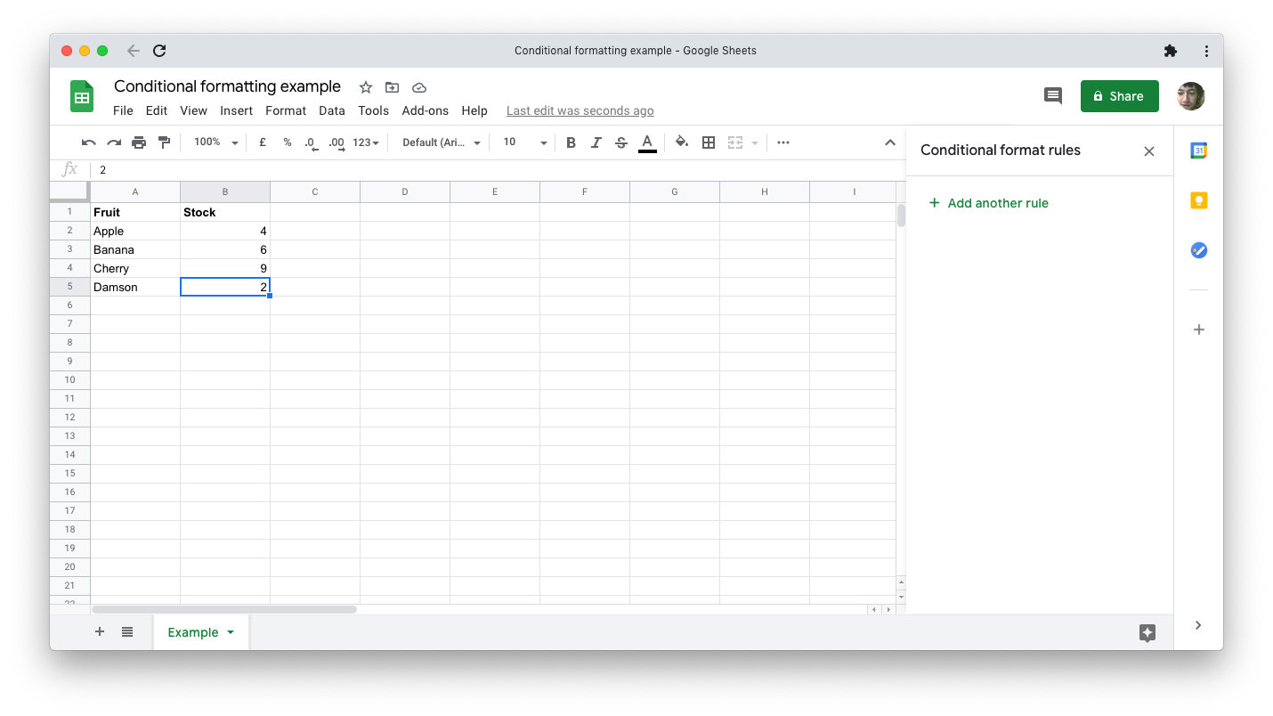 Таблица с фруктами и количеством на складе