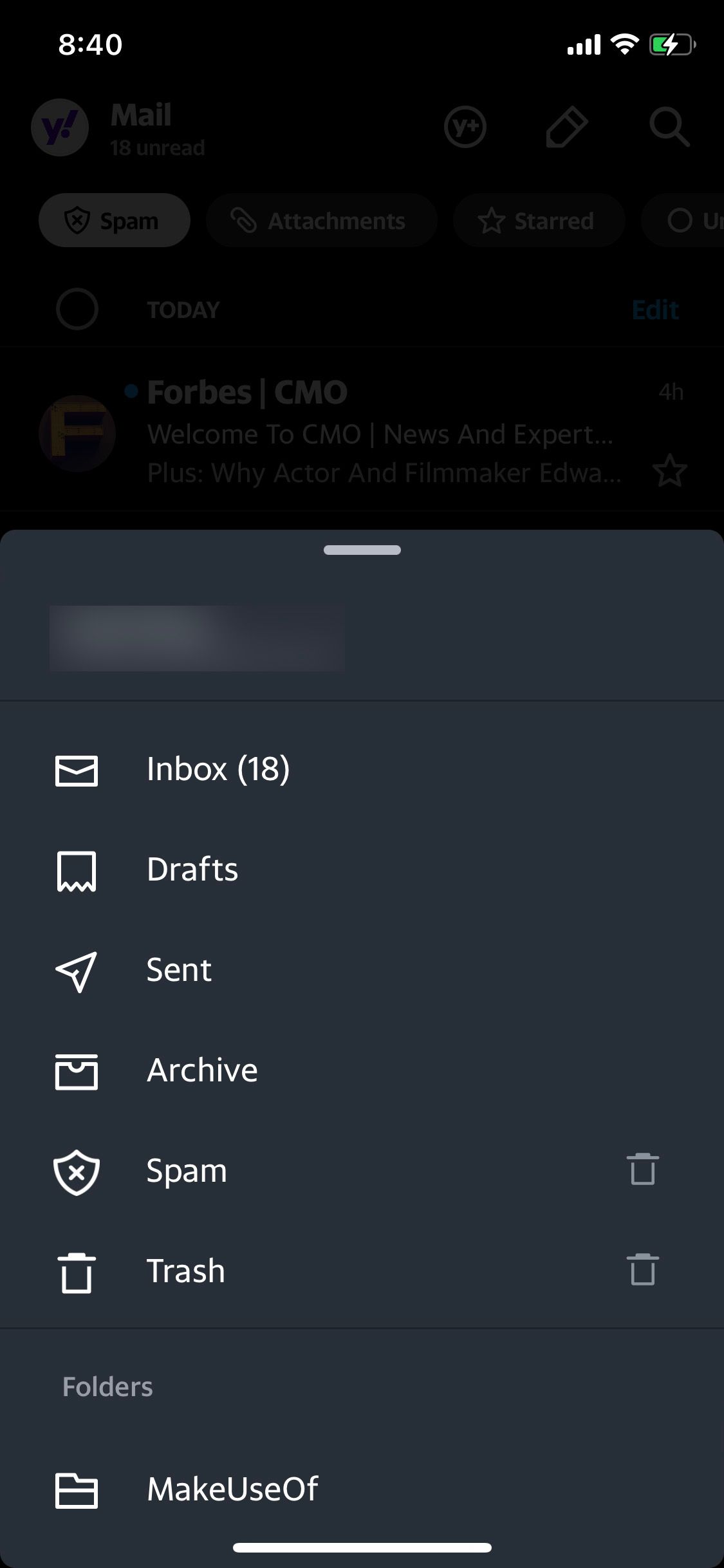 Yahoo! app spam folder