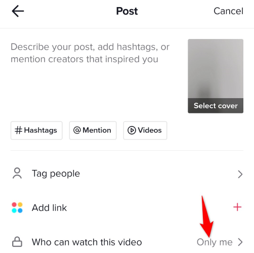 Выберите «Только я» в настройках просмотра.