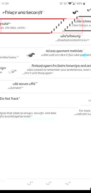 Экран очистки данных в Chrome