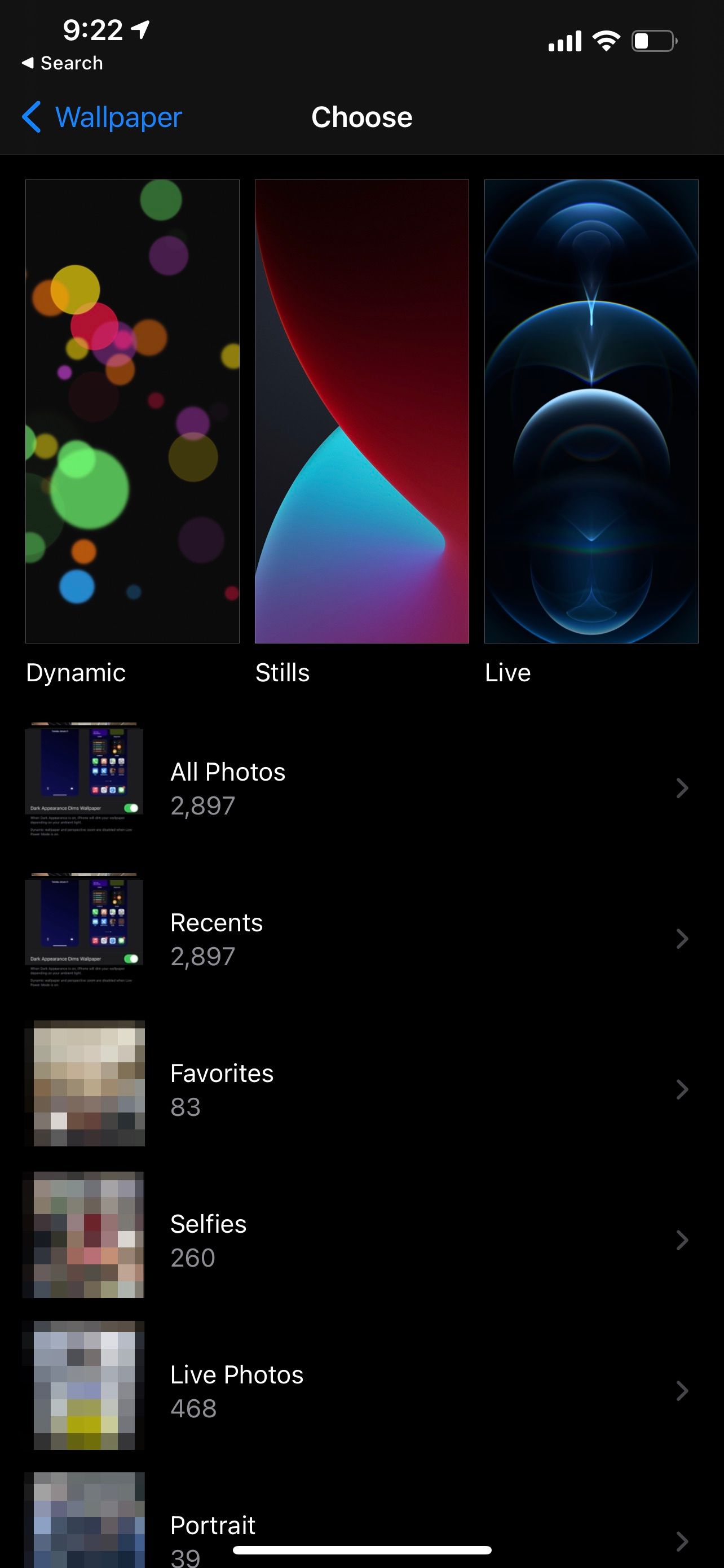 Choose wallpaper settings screen
