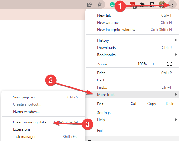 Меню очистки данных просмотра в Chrome