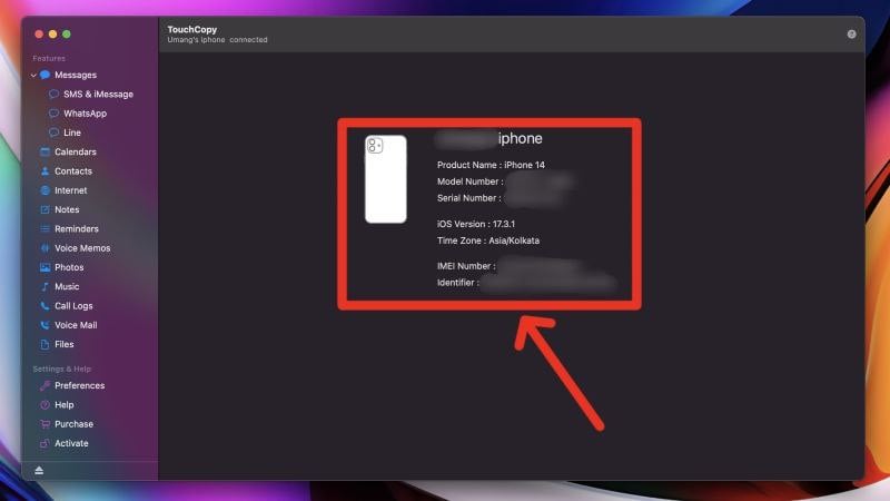 Подключение iPhone к Mac для резервного копирования в TouchCopy