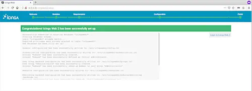 Завершение установки и переход на страницу входа в Icinga Web 2