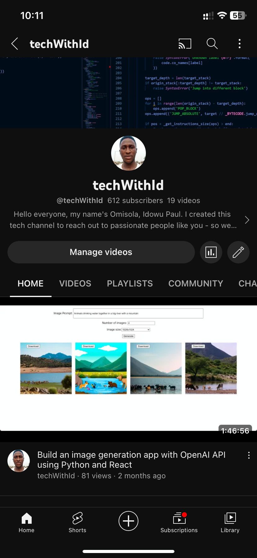 Число подписчиков на странице канала в мобильном приложении