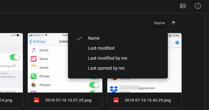 Опции сортировки в Google Диске