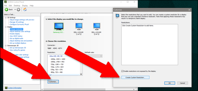ALT изображение окна создания пользовательского разрешения в NVIDIA Control Panel