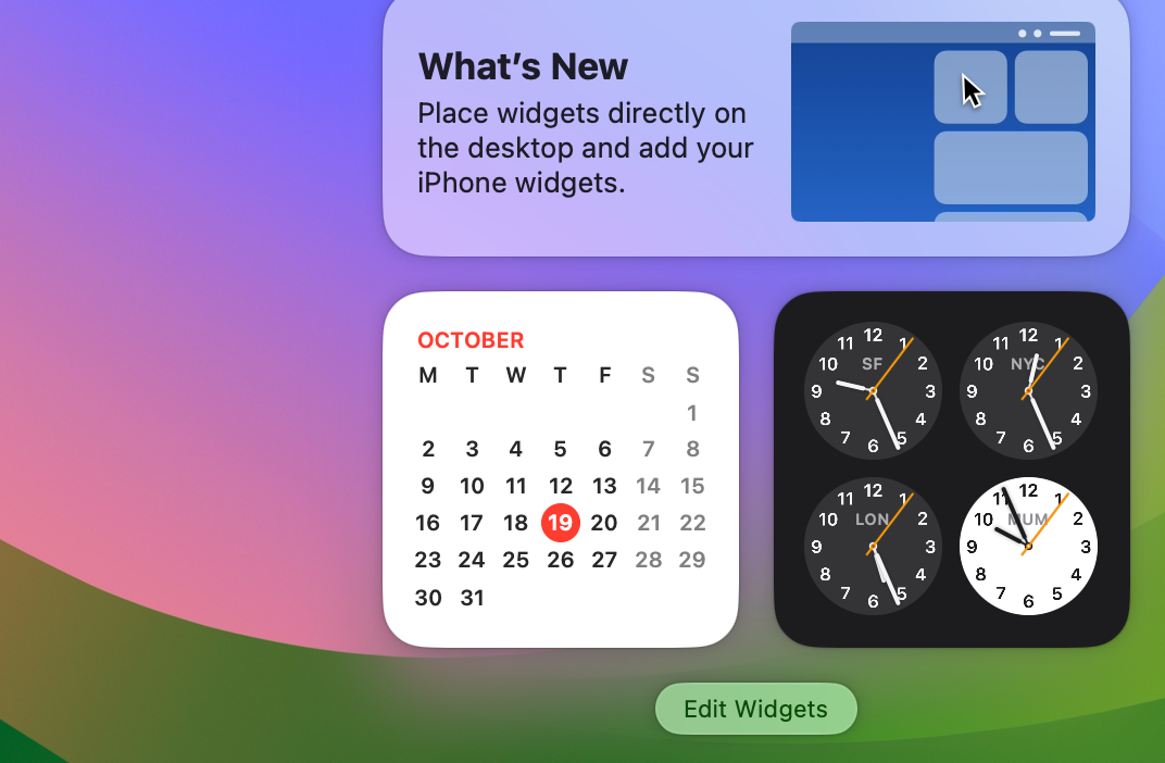 Пункт «Edit Widgets» в Центре уведомлений macOS