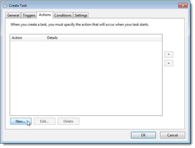 Диалог New Action — выбор Display a message