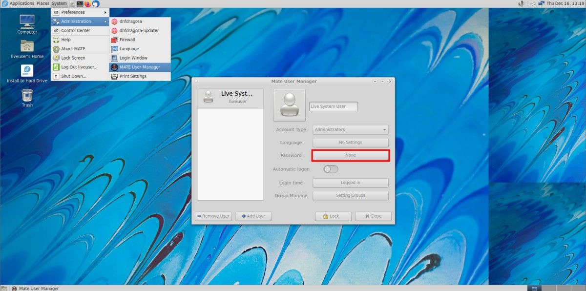 MATE change password