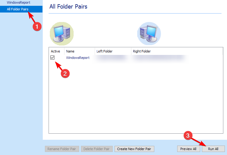 запустить все пары в SyncToy