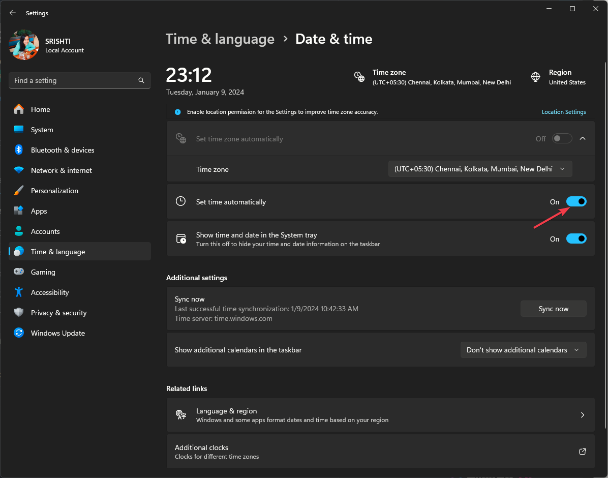 Переключатель автоматической установки времени