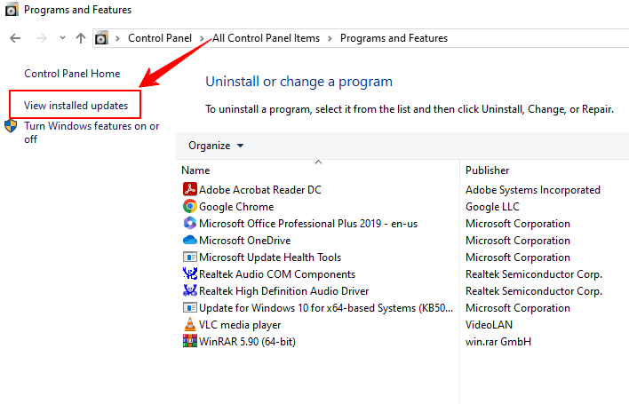 View Installed Updates
